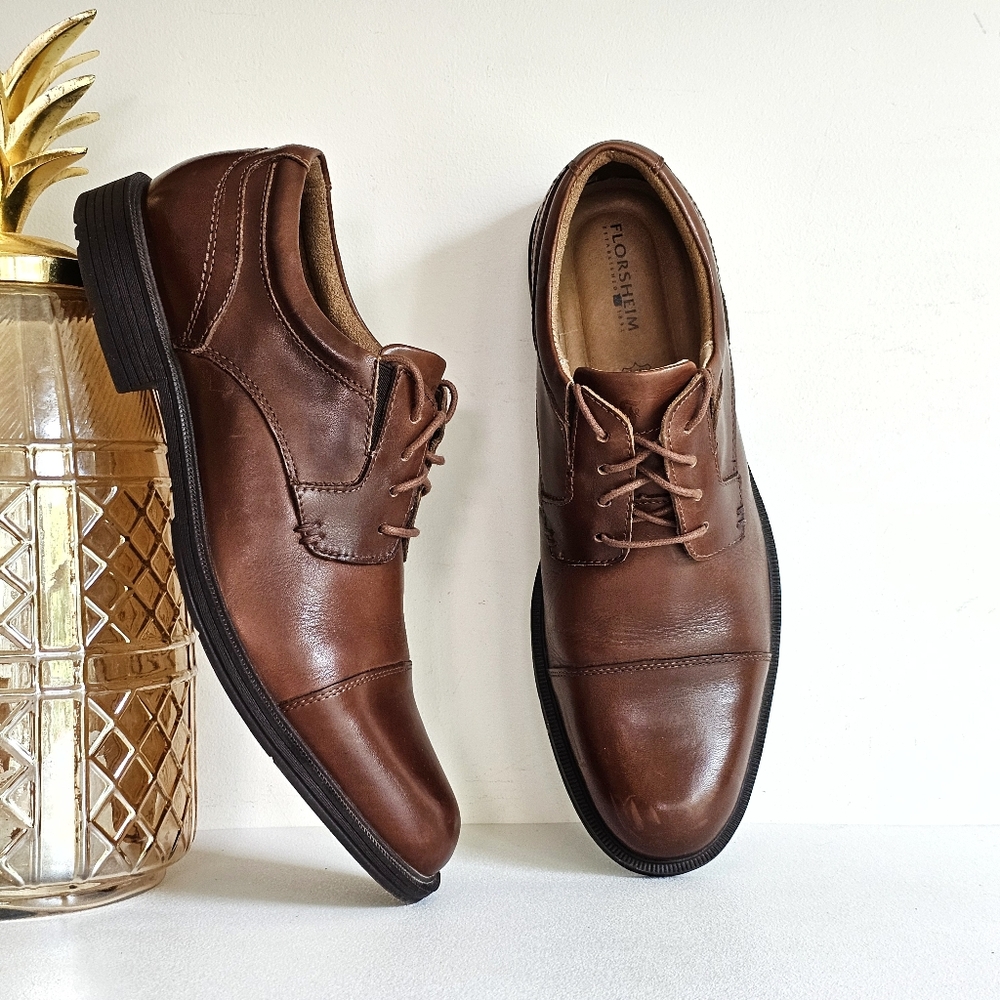 Florsheim Cognac Genuine Leather Captoe Oxford Brown Dress Men's Shoes Sise 13 D